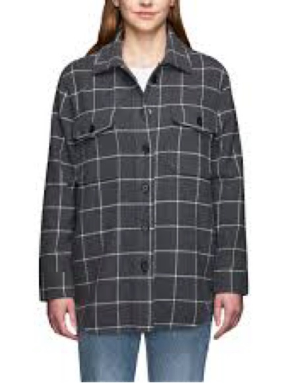Tilley Charcoal Grey Windowpane Plaid Wool Blend Shacket Shirt Jacket L BNWT